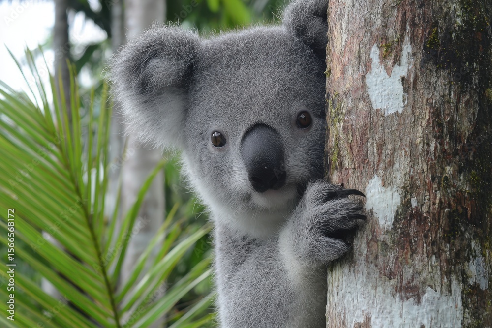 Naklejka premium A Curious Koala's Encounter with Nature