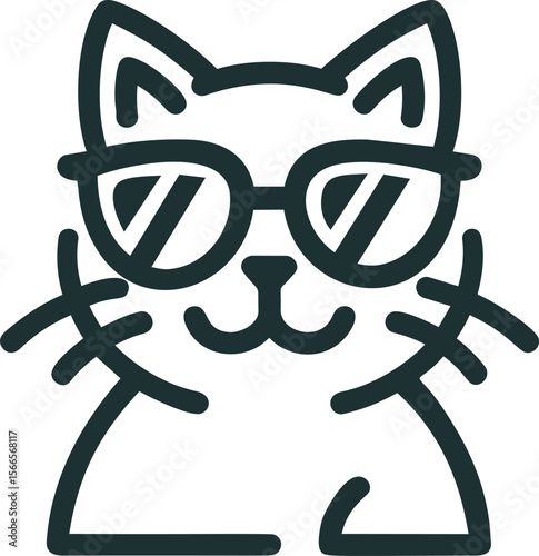 Stylized line art of a cool cat wearing sunglasses, minimalist illustration