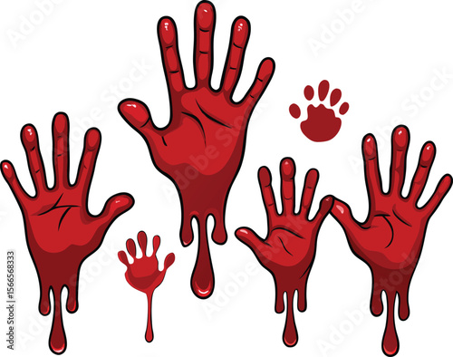 Blood splashes set drops of red liquid design element for