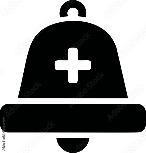 Black medical alert bell icon with cross