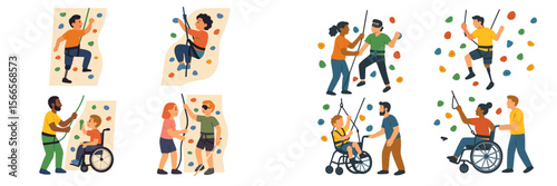 Rock climbing activities promote inclusivity and teamwork among individuals of varying abilities at a local gym