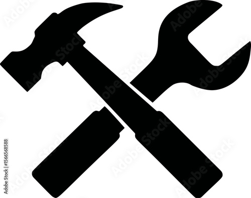 Silhouette of crossed hammer and wrench representing tools and maintenance