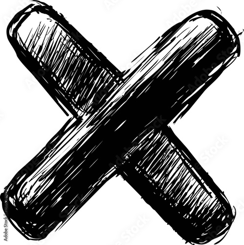 Black hand-drawn sketch of a grunge cross
