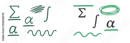 Unique mathematical symbols visually represented with diverse styles on a clean background