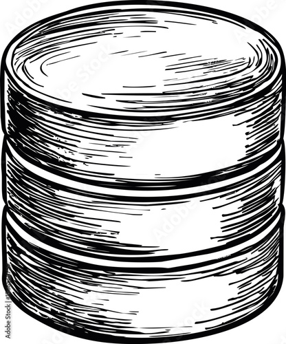 Hand-drawn illustration of a database icon in monochrome sketch style