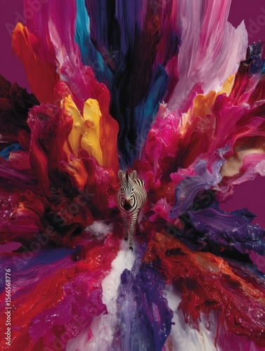 A Zebra Amidst a Spectacular Palette of Abstract Colors