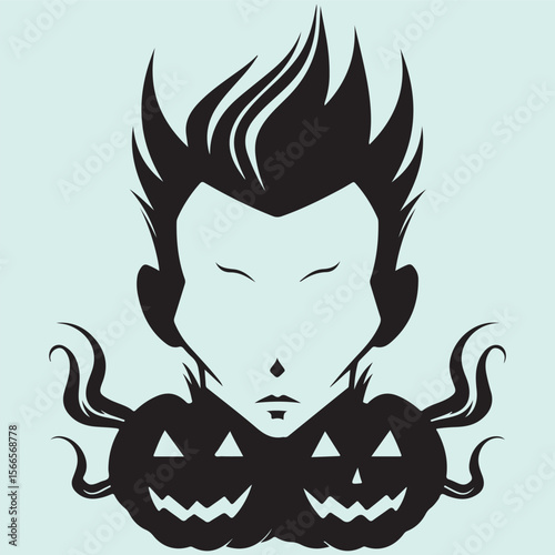 Human Skeleton with Pumpkin Head Silhouette Spooky Halloween Illustration