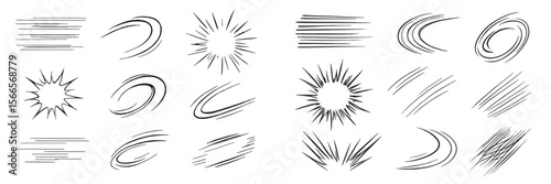 Dynamic lines burst with energy showcasing movement and action in artistic illustrations of speed and excitement