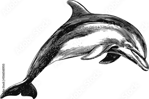 Detailed pen sketch of a jumping dolphin showcasing artistic precision