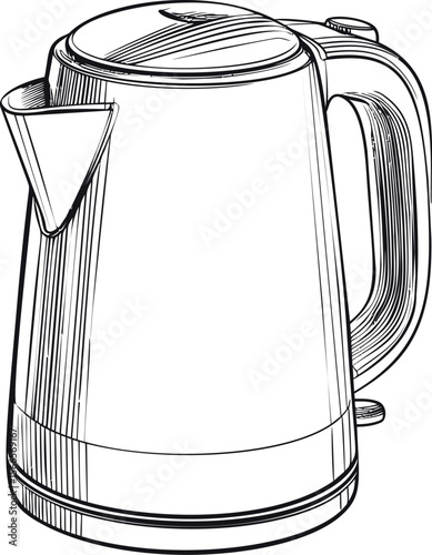 Line drawing of an electric kettle with detailed handle and spout sketch