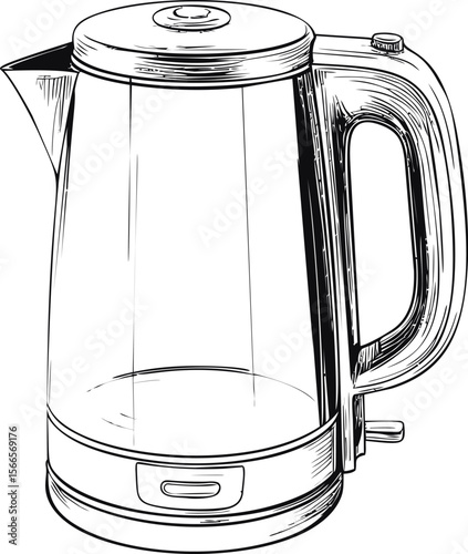 Sketch of a modern electric glass kettle with detailed lines, concept art