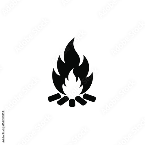 Campfire Icon Black Silhouette of Burning Flames and Logs