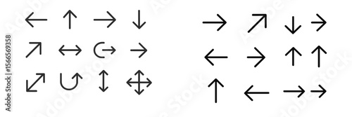 Vector arrows in various directions illustrating movement and navigation concepts on plain background