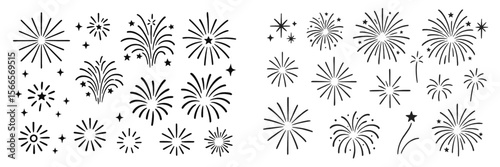 Fireworks display featuring diverse patterns and shapes celebrating an event during nighttime in a festive atmosphere