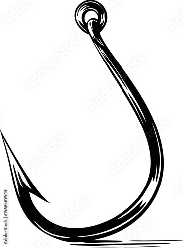 Monochrome illustration of a stylized fishing hook