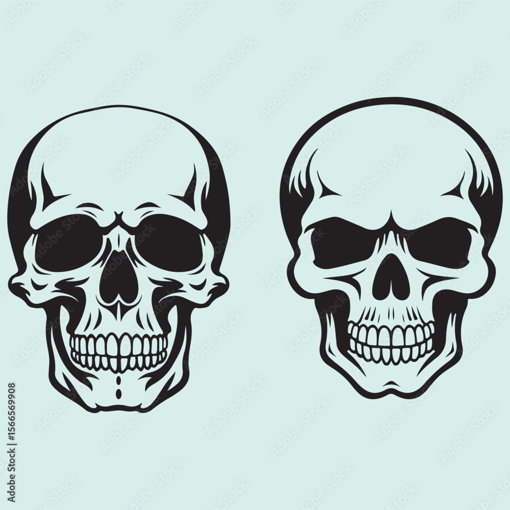 Fototapeta premium Detailed Human Skull Silhouette Vector Collection