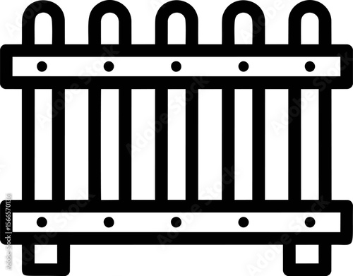 Simple black and white picket fence icon with bold lines, vector illustration