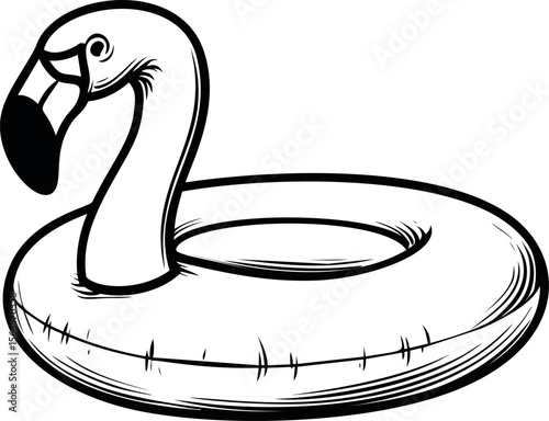 Illustration of a black and white flamingo pool float in vector style