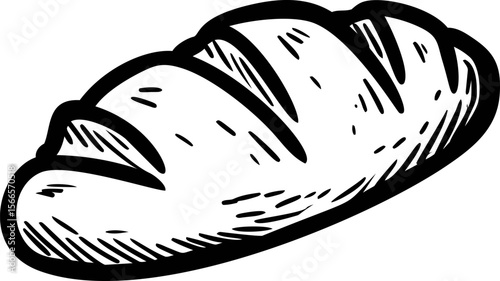 Black and white illustration of a sliced loaf of bread, vector art