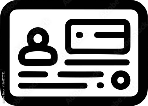 Minimalistic black and white ID card icon with person silhouette design