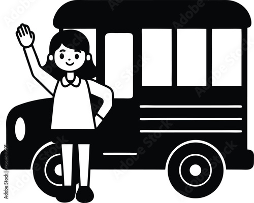 school bus and girl