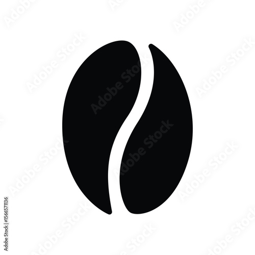 Single Coffee Bean Silhouette Vector, Minimalist Black Coffee Icon