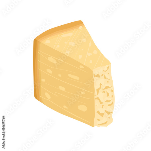 Triangular wedge of parmesan cheese. Hand drawn vector cartoon illustration with soft texture and clean outline. Isolated on white background for print, menu, sticker