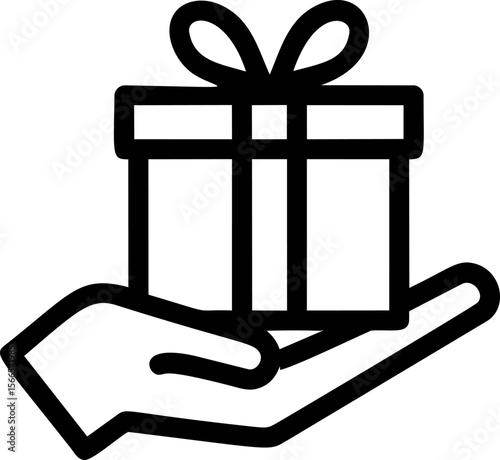 Hand holding a gift box icon in bold lines, minimalist vector design