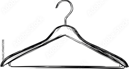 Black and white sketch of a clothes hanger, minimalist design