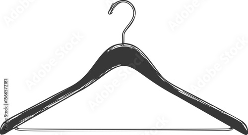Black and white illustration of a wooden coat hanger, minimalist design