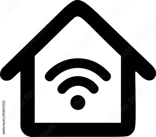 Black and white smart home icon with wifi symbol, digital connectivity concept