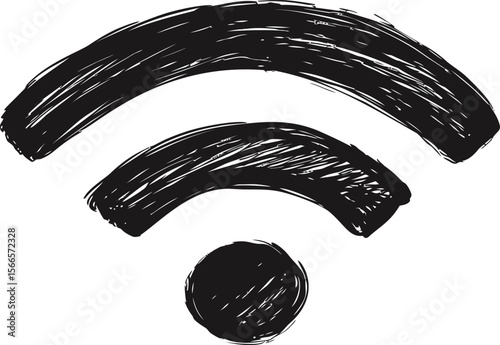 Black brushstroke wifi icon, digital communication symbol
