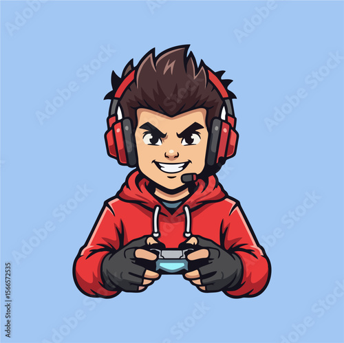 Cartoon Gamer Mascot Logo Boy