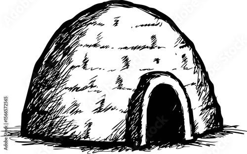 Hand-drawn black and white igloo illustration