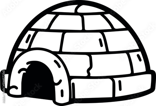 Black and white illustration of an igloo made of ice blocks