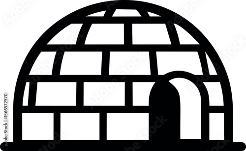 Black and white illustration of an igloo with open entrance, minimalist design