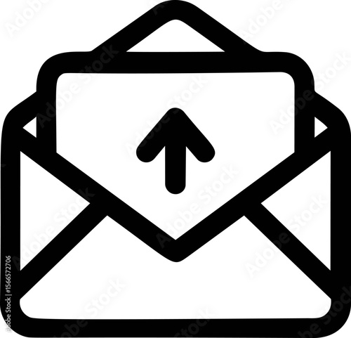 Black outline of an envelope with an upward arrow representing email sending