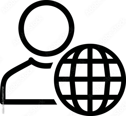 Minimalist person icon with globe symbol for global communication concept