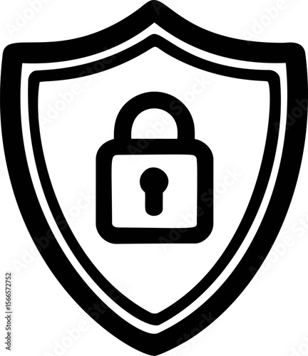 Black shield with a lock symbol representing security and protection