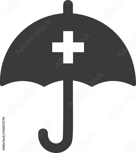 Black medical cross on umbrella symbol for healthcare and protection concept
