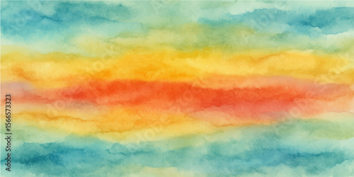 Abstract colorful watercolor background capturing a vibrant sky at sunset over the ocean