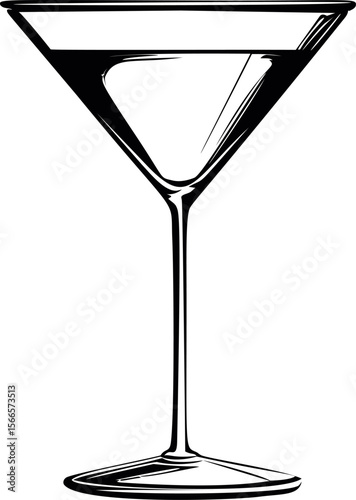 Illustration of a sleek empty martini glass with bold black outlines
