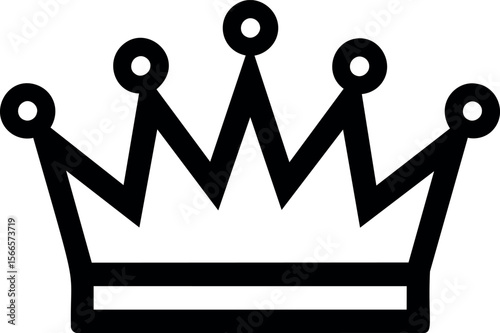 Black and white line art of a royal crown with circles on tips