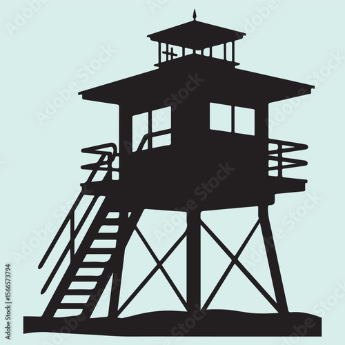 Lifeguard Tower Silhouette Coastal Rescue Structure Vector