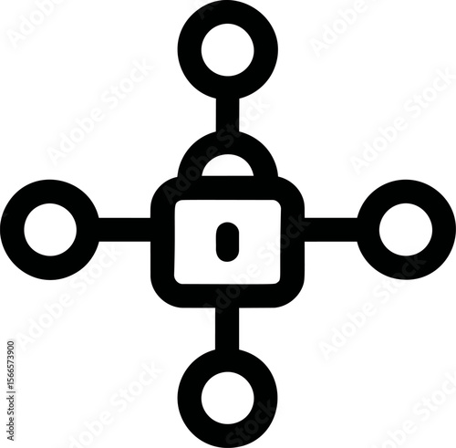 Secure network symbol with padlock in bold black and white design