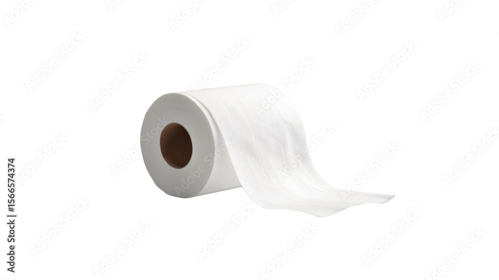 Fototapeta premium Single Roll of White Toilet Paper with Unrolled Sheet