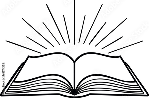 Open book with radiant lines symbolizing knowledge and enlightenment