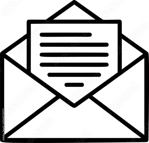 Open envelope with letter icon in simple black and white line art