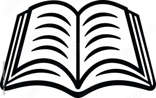 Simple black and white illustration of an open book with pages