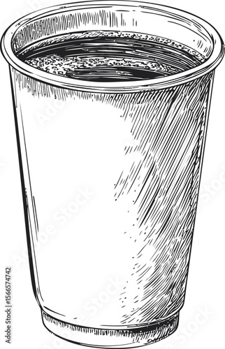 Illustration of a disposable coffee cup with hand-drawn details, vintage style